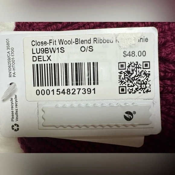 Lululemon Close Fit Wool-Blend Ribbed Knit Beanie, Deep Lux, NWT, OS - Picture 4 of 4